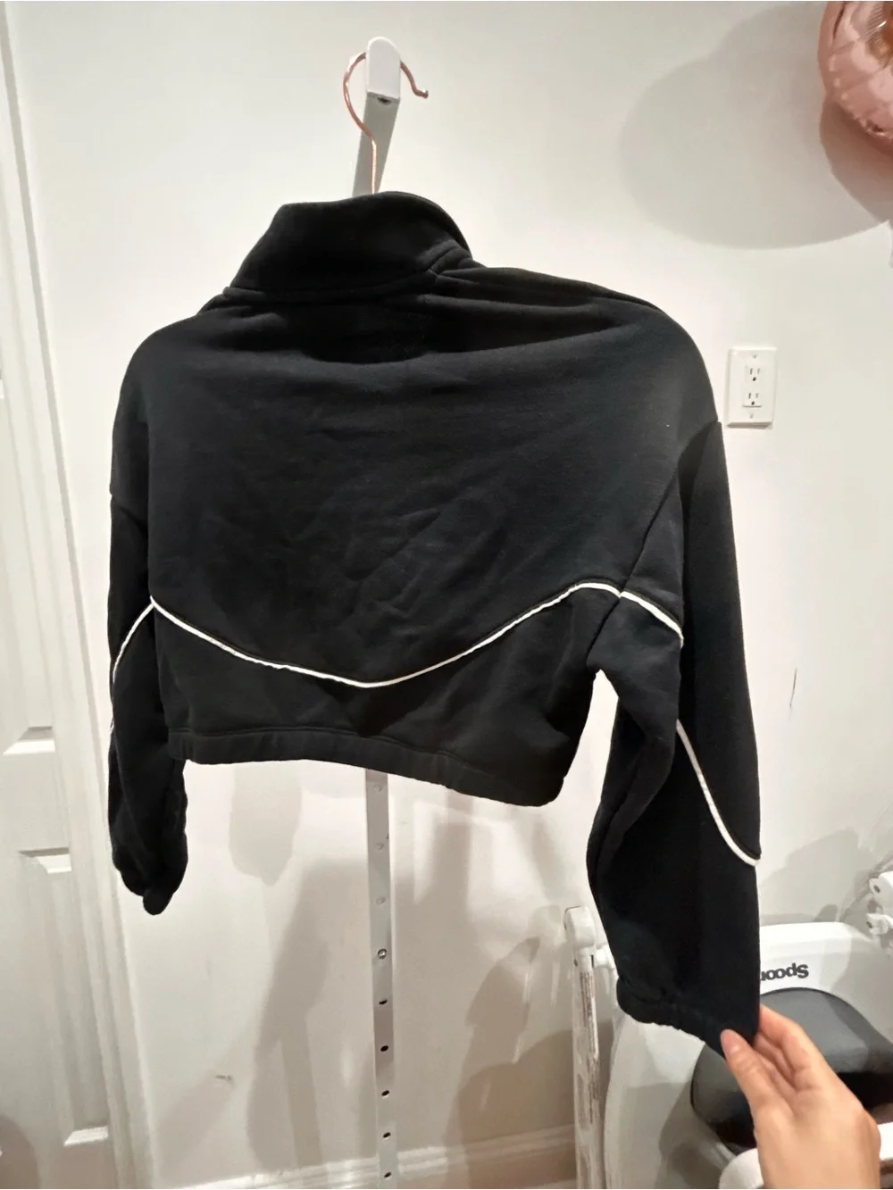 Nike Black Cropped Snap-Button Pullover with White Piping